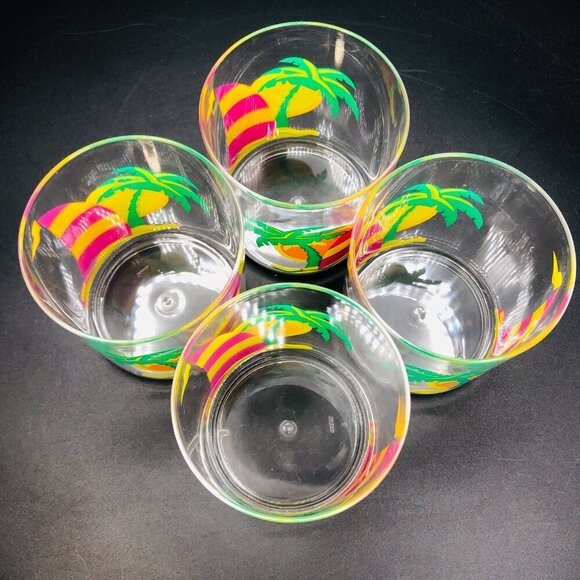 80s Gas station Premium Promo Tropical Sail Boat Plastic Drinking Cup Set of 4 - Picture 4 of 10